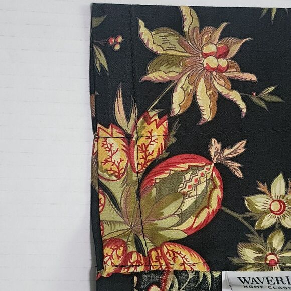 Set of 2 Waverly Felicite Noir Cotton Rod-Pocket Valance Black Floral Scalloped - Picture 4 of 9